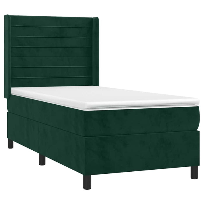 Pat box spring cu saltea, verde închis, 90x200 cm, catifea - WALTI WALTI