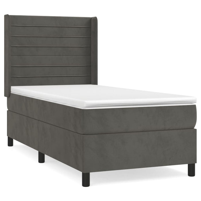 Pat box spring cu saltea, gri închis, 100x200 cm, catifea - WALTI WALTI