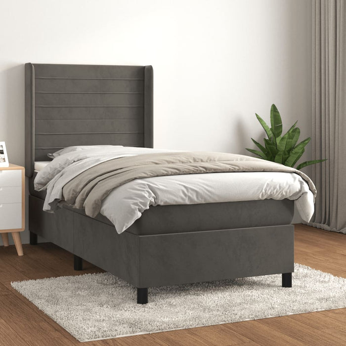 Pat box spring cu saltea, gri închis, 100x200 cm, catifea - WALTI WALTI