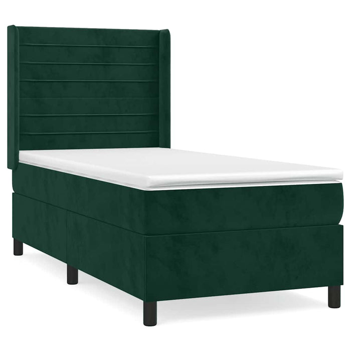 Pat box spring cu saltea, verde închis, 100x200 cm, catifea - WALTI WALTI