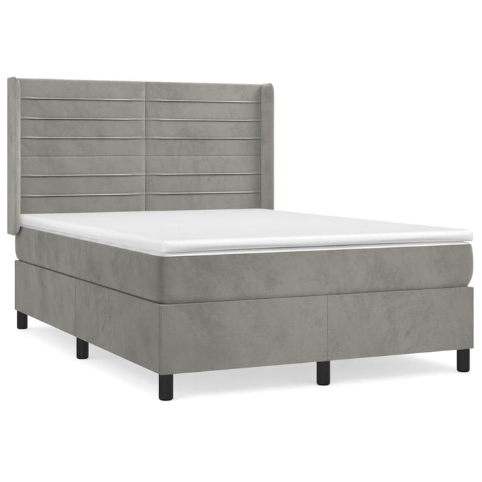 Pat box spring cu saltea, gri deschis, 140x190 cm, catifea - WALTI WALTI