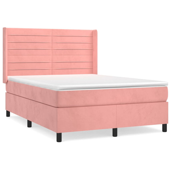 Pat box spring cu saltea, roz, 140x190 cm, catifea - WALTI WALTI