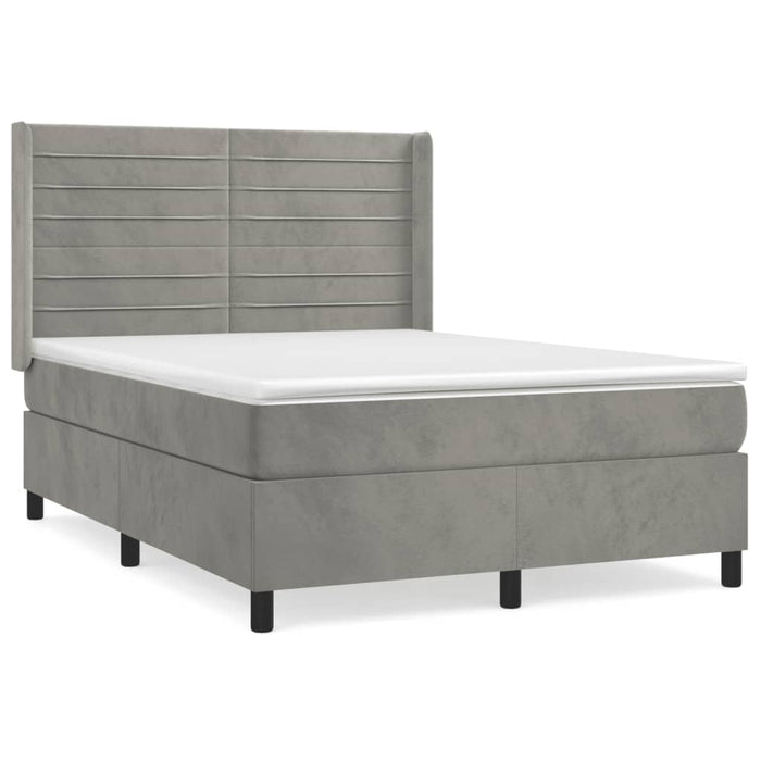 Pat box spring cu saltea, gri deschis, 140x200 cm, catifea - WALTI WALTI