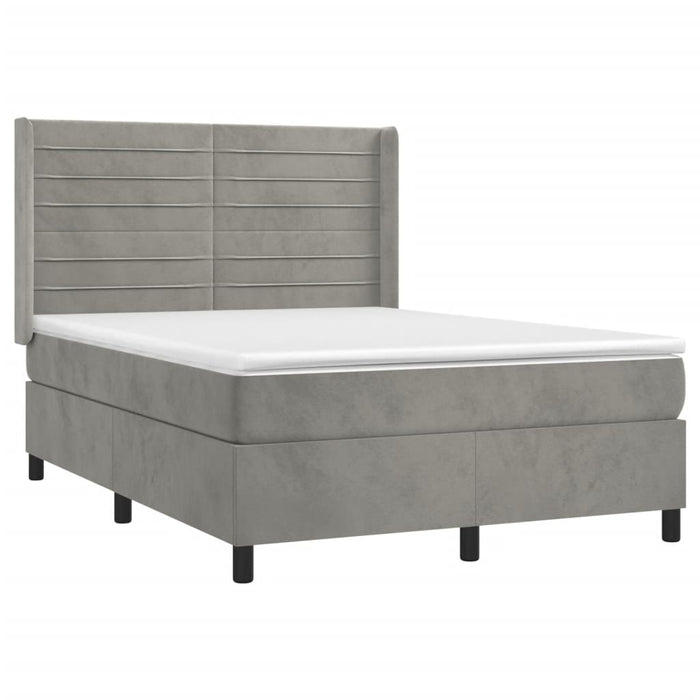 Pat box spring cu saltea, gri deschis, 140x200 cm, catifea - WALTI WALTI