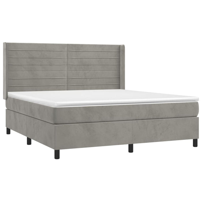 Pat box spring cu saltea, gri deschis, 160x200 cm, catifea - WALTI WALTI