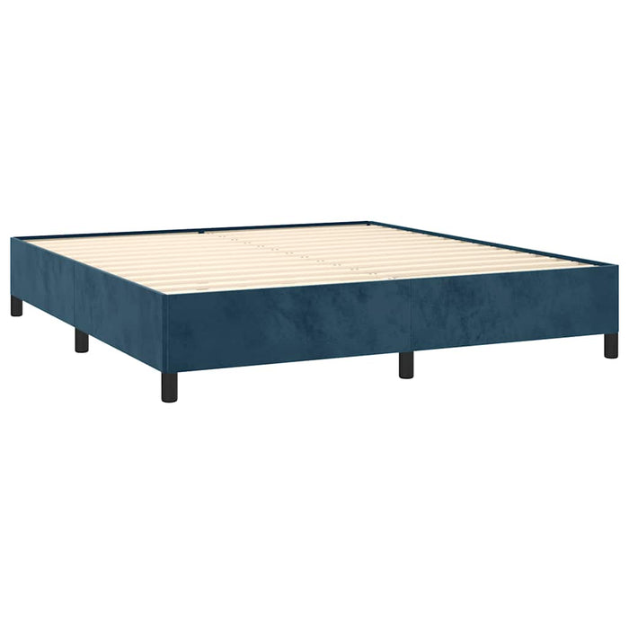 Pat box spring cu saltea, albastru închis, 160x200 cm, catifea WALTI
