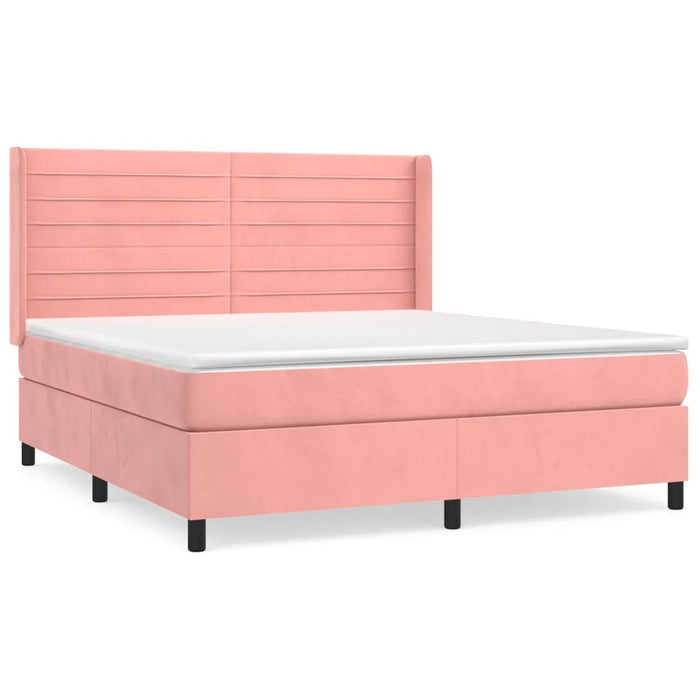 Pat box spring cu saltea, roz, 160x200 cm, catifea - WALTI WALTI