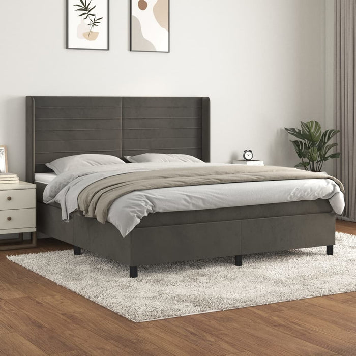 Pat box spring cu saltea, gri închis, 180x200 cm, catifea - WALTI WALTI