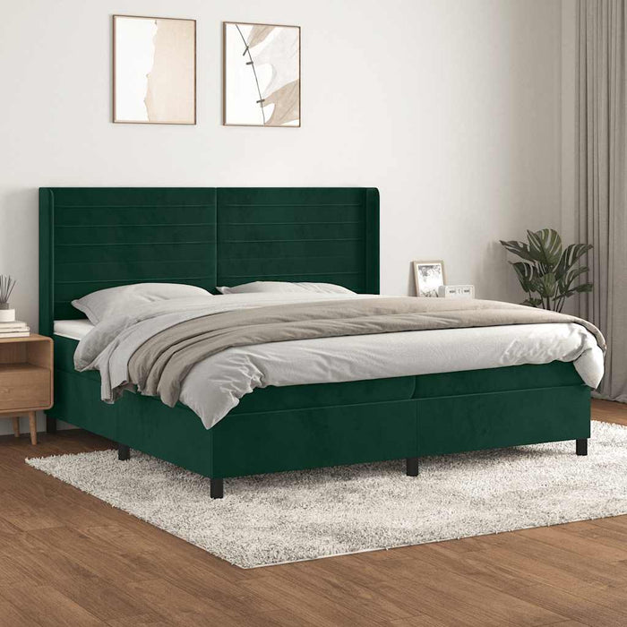 Pat box spring cu saltea, verde închis, 200x200 cm, catifea - WALTI WALTI