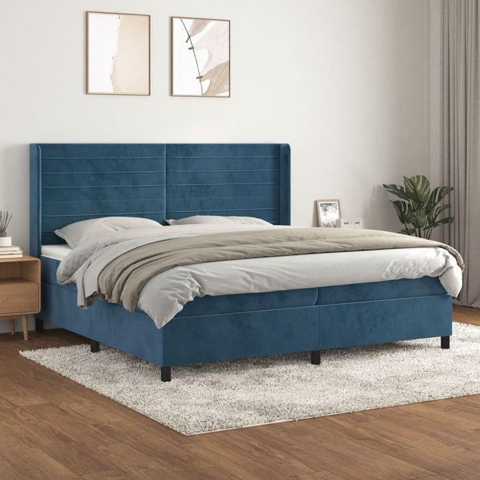 Pat box spring cu saltea, albastru închis, 200x200 cm, catifea - WALTI WALTI
