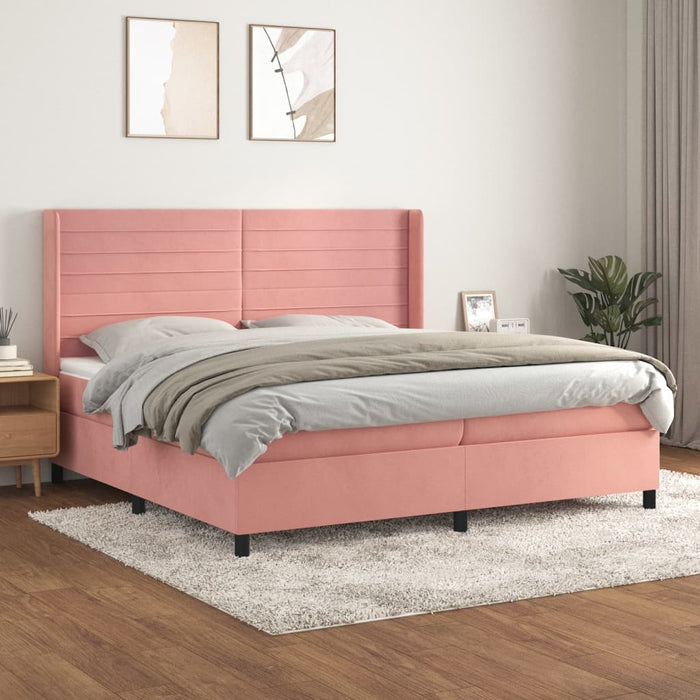 Pat box spring cu saltea, roz, 200x200 cm, catifea - WALTI WALTI