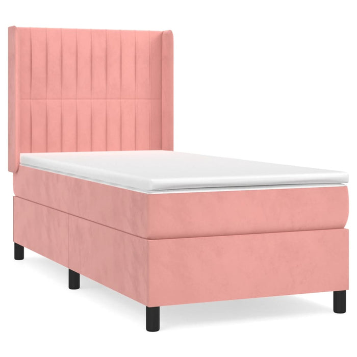 Pat box spring cu saltea, roz, 90x190 cm, catifea - WALTI WALTI