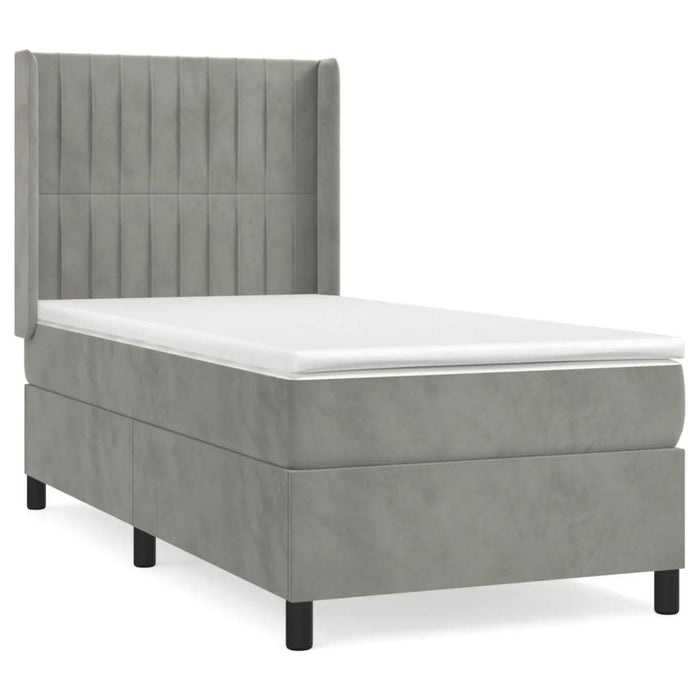Pat box spring cu saltea, gri deschis, 90x200 cm, catifea - WALTI WALTI