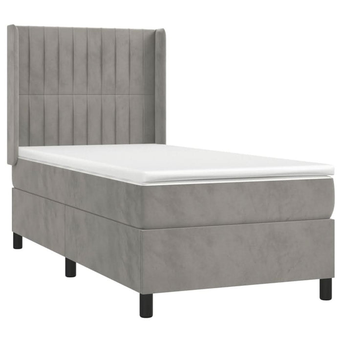 Pat box spring cu saltea, gri deschis, 90x200 cm, catifea - WALTI WALTI