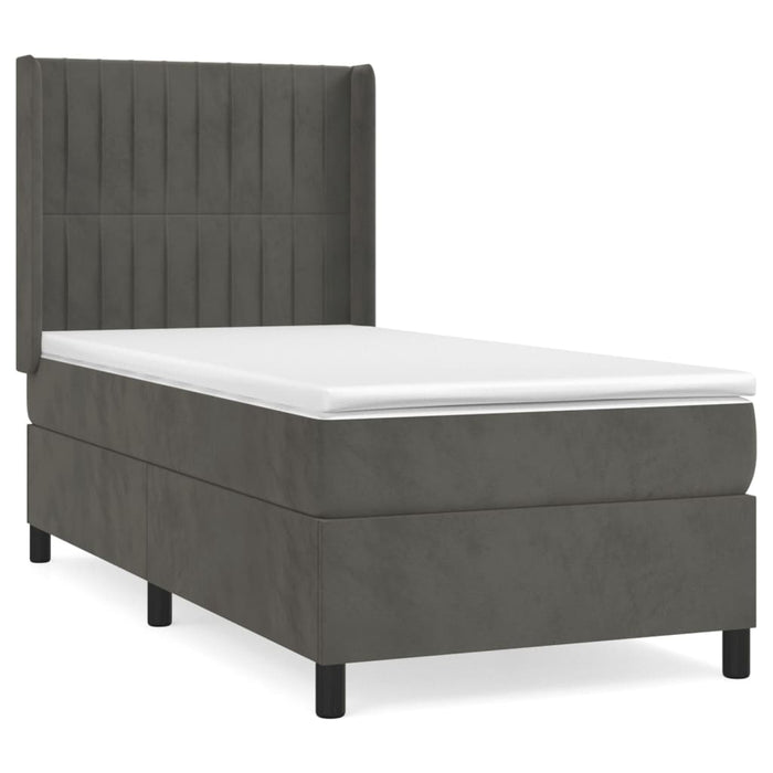 Pat box spring cu saltea, gri închis, 90x200 cm, catifea - WALTI WALTI