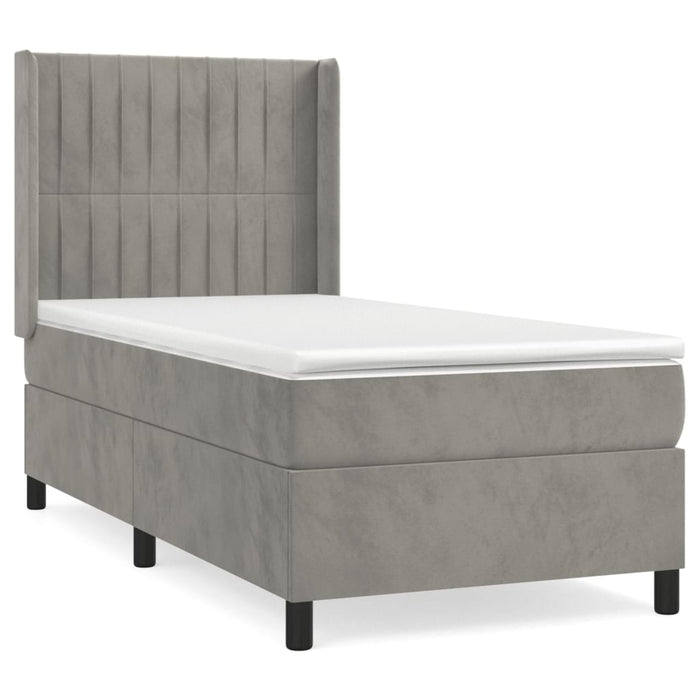 Pat box spring cu saltea, gri deschis, 100x200 cm, catifea - WALTI WALTI