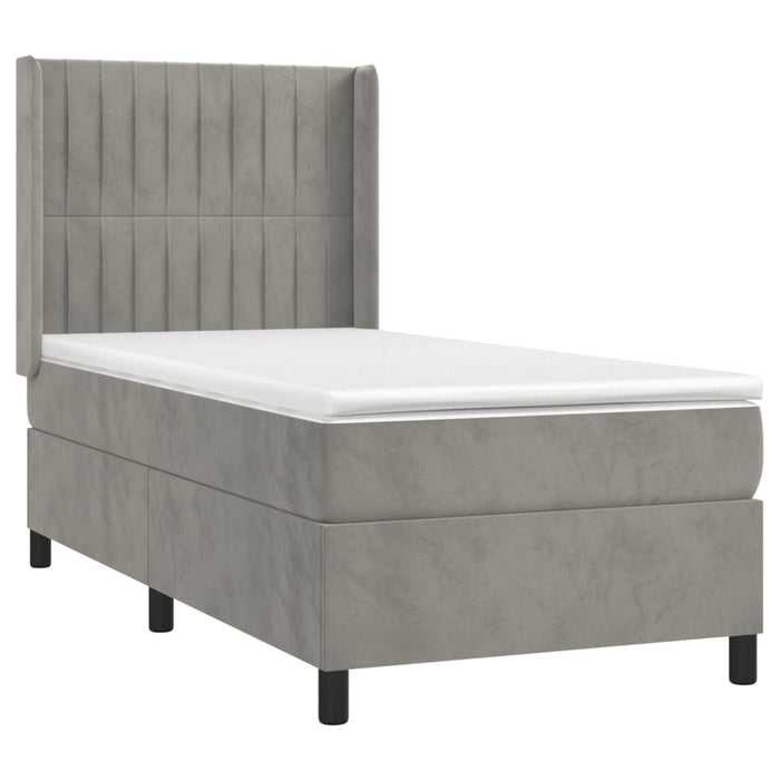 Pat box spring cu saltea, gri deschis, 100x200 cm, catifea - WALTI WALTI