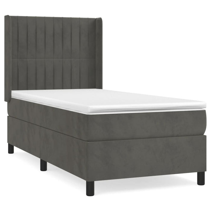 Pat box spring cu saltea, gri închis, 100x200 cm, catifea - WALTI WALTI
