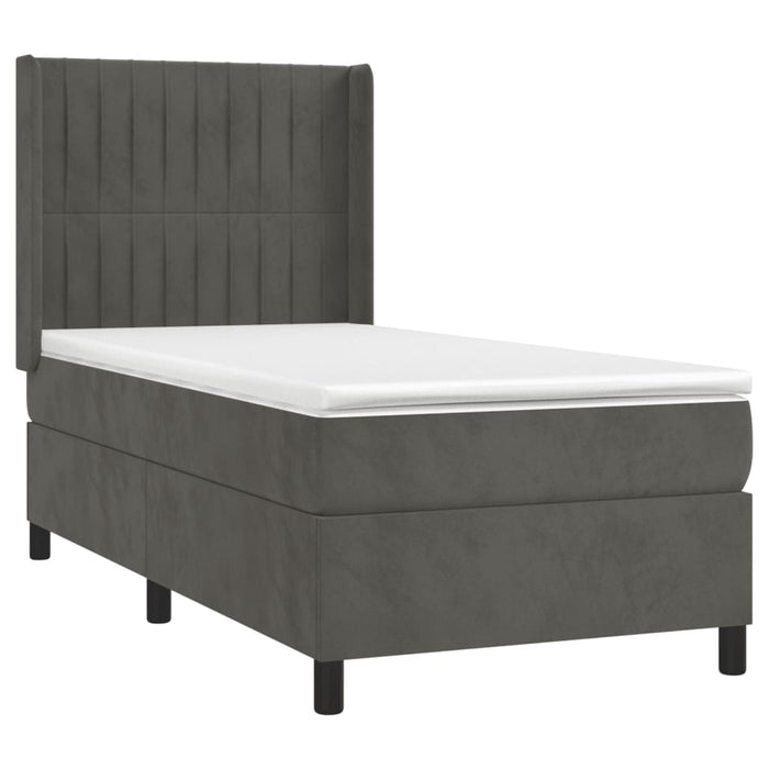 Pat box spring cu saltea, gri închis, 100x200 cm, catifea - WALTI WALTI