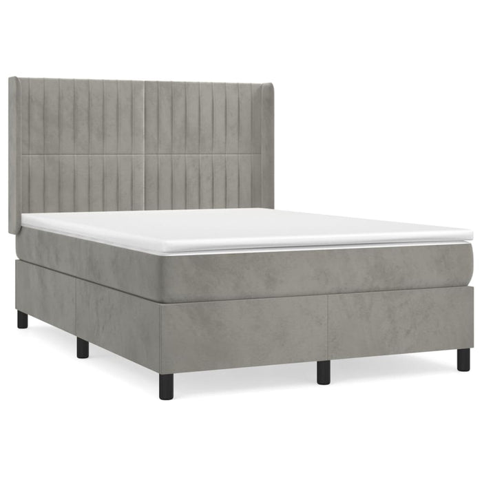 Pat box spring cu saltea, gri deschis, 140x200 cm, catifea - WALTI WALTI
