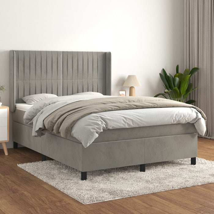 Pat box spring cu saltea, gri deschis, 140x200 cm, catifea - WALTI WALTI