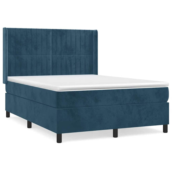 Pat box spring cu saltea, albastru închis, 140x200 cm, catifea - WALTI WALTI