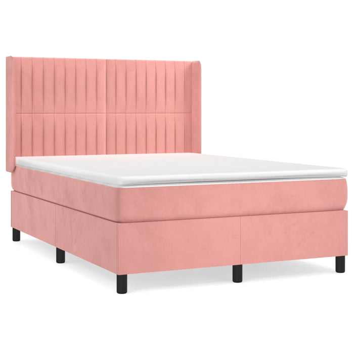 Pat box spring cu saltea, roz, 140x200 cm, catifea - WALTI WALTI