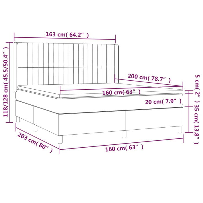 Pat box spring cu saltea, gri închis, 160x200 cm, catifea - WALTI WALTI