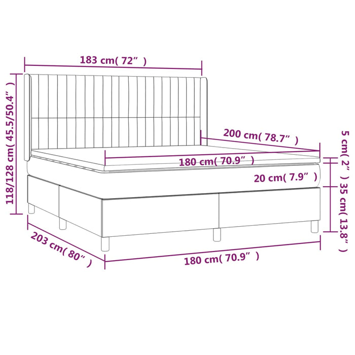 Pat box spring cu saltea, negru, 180x200 cm, catifea WALTI