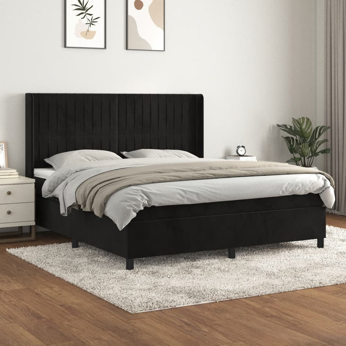 Pat box spring cu saltea, negru, 180x200 cm, catifea WALTI
