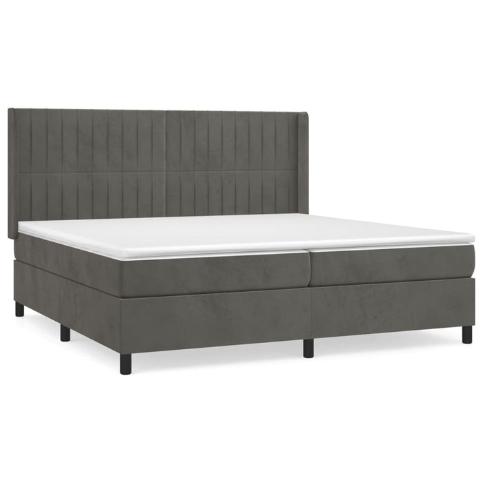 Pat box spring cu saltea, gri închis, 200x200 cm, catifea - WALTI WALTI