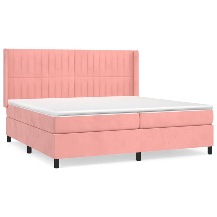 Pat box spring cu saltea, roz, 200x200 cm, catifea - WALTI WALTI