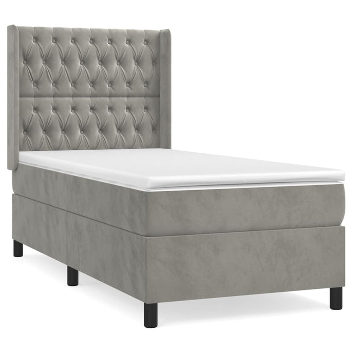 Pat continental cu saltea, gri deschis, 80x200 cm, catifea - WALTI WALTI