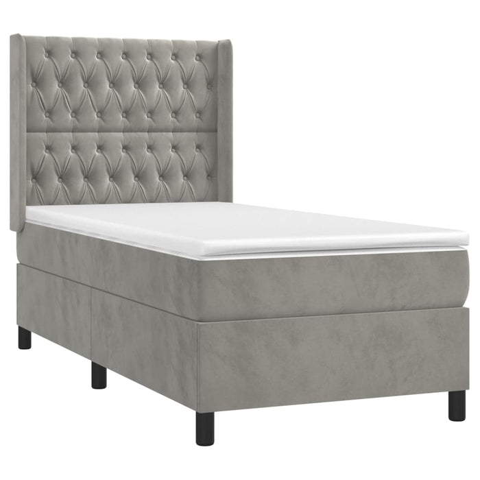 Pat continental cu saltea, gri deschis, 80x200 cm, catifea - WALTI WALTI
