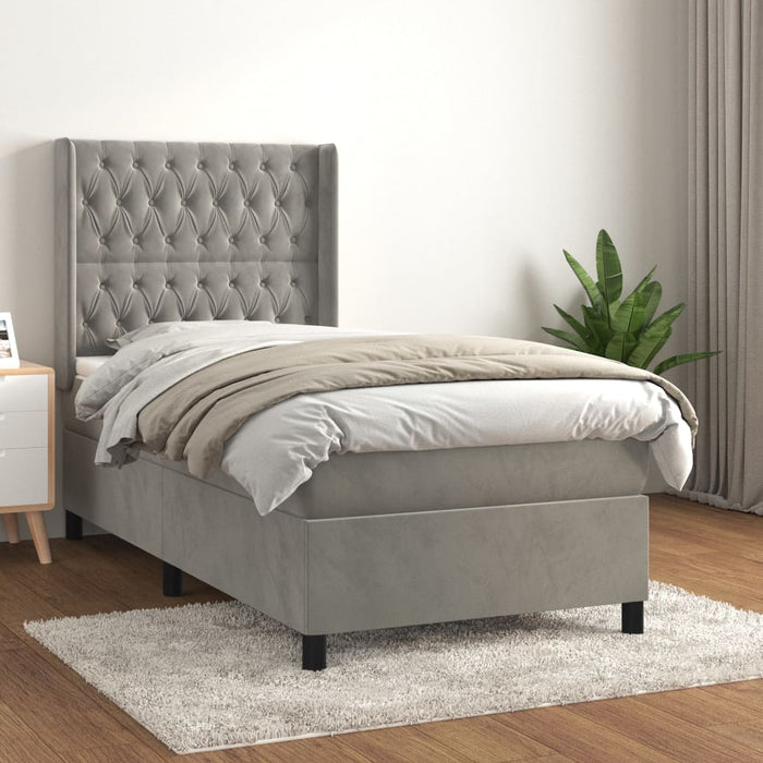 Pat continental cu saltea, gri deschis, 80x200 cm, catifea - WALTI WALTI