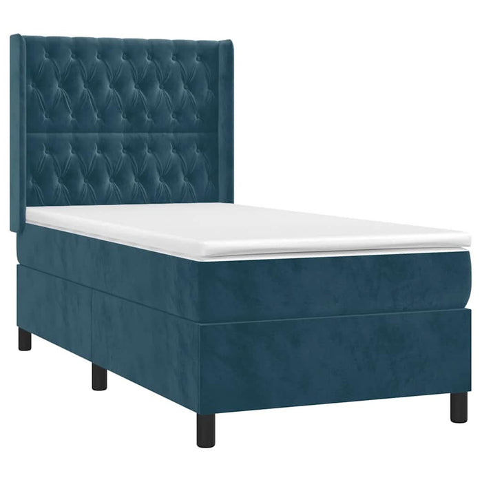 Pat box spring cu saltea, albastru închis, 80x200 cm, catifea WALTI