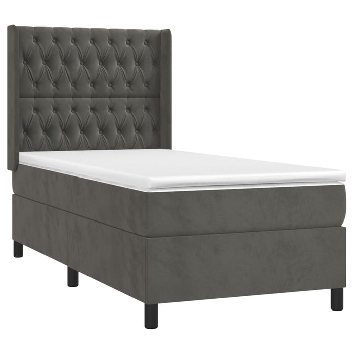 Pat box spring cu saltea, gri închis, 90x190 cm, catifea - WALTI WALTI