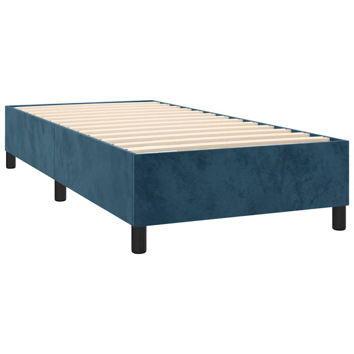 Pat box spring cu saltea, albastru închis, 90x190 cm, catifea WALTI