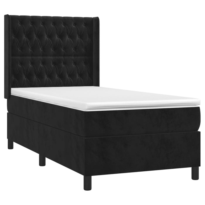 Pat box spring cu saltea, negru, 90x200 cm, catifea WALTI
