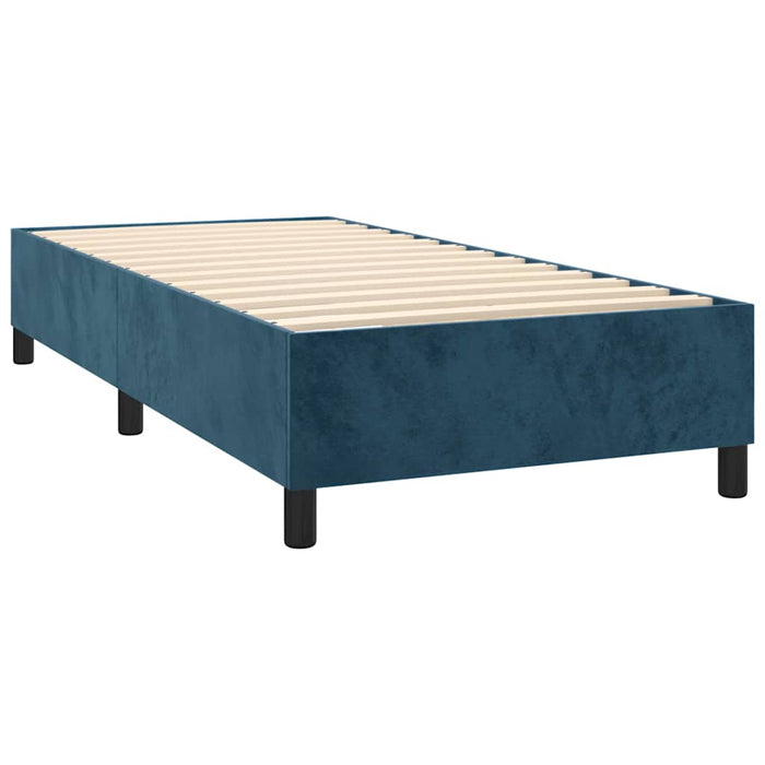 Pat box spring cu saltea, albastru închis, 90x200 cm, catifea WALTI