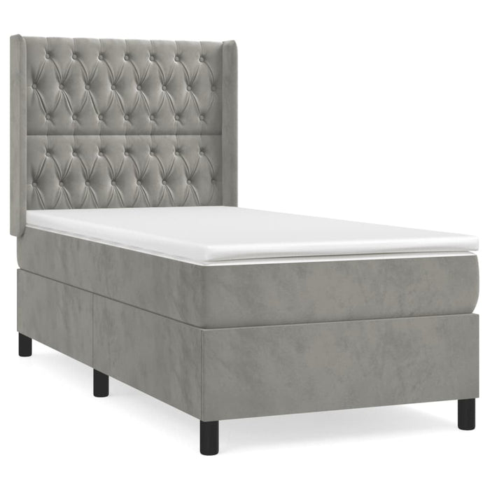 Pat box spring cu saltea, gri deschis, 100x200 cm, catifea - WALTI WALTI