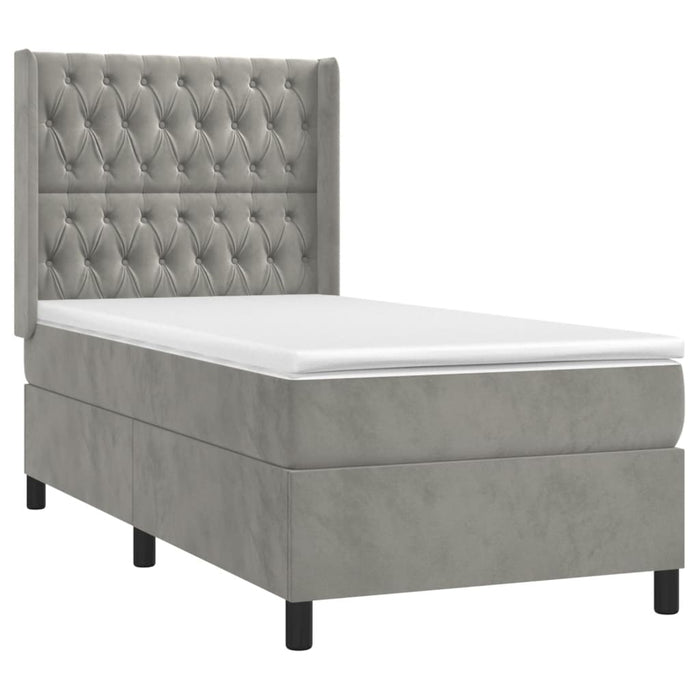 Pat box spring cu saltea, gri deschis, 100x200 cm, catifea - WALTI WALTI
