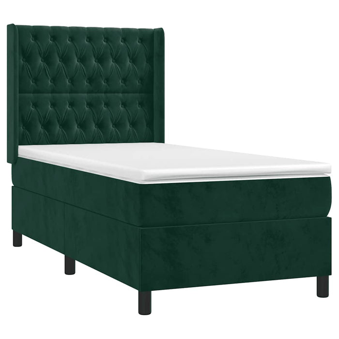 Pat box spring cu saltea, verde închis, 100x200 cm, catifea - WALTI WALTI