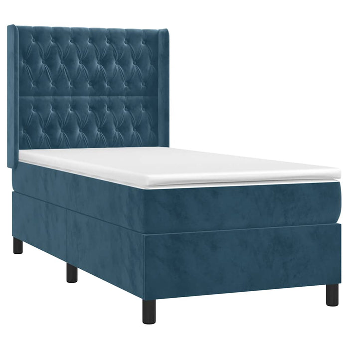 Pat box spring cu saltea, albastru închis, 100x200 cm, catifea - WALTI WALTI