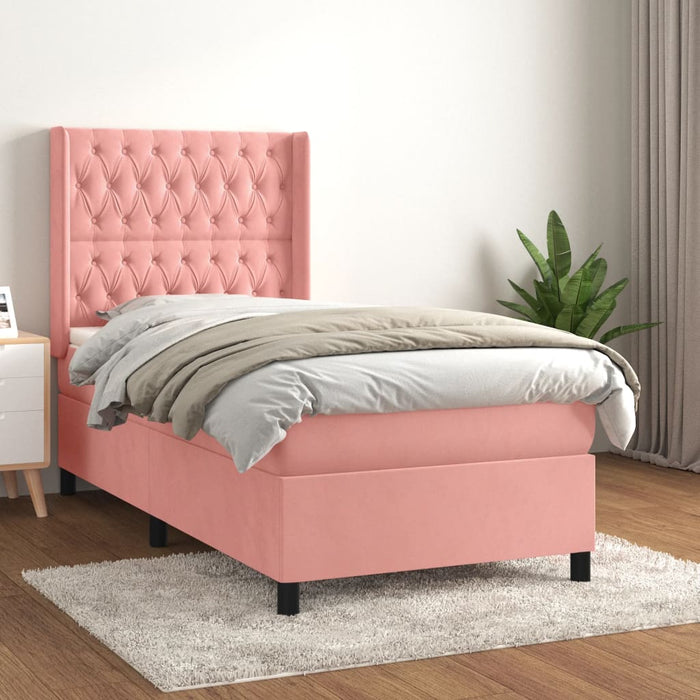 Pat box spring cu saltea, roz, 100x200 cm, catifea - WALTI WALTI