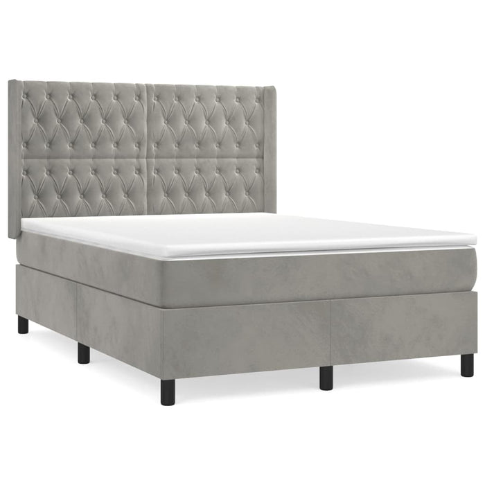 Pat box spring cu saltea, gri deschis, 140x190 cm, catifea - WALTI WALTI