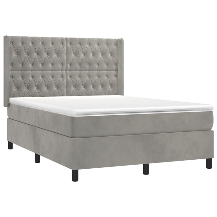 Pat box spring cu saltea, gri deschis, 140x190 cm, catifea - WALTI WALTI