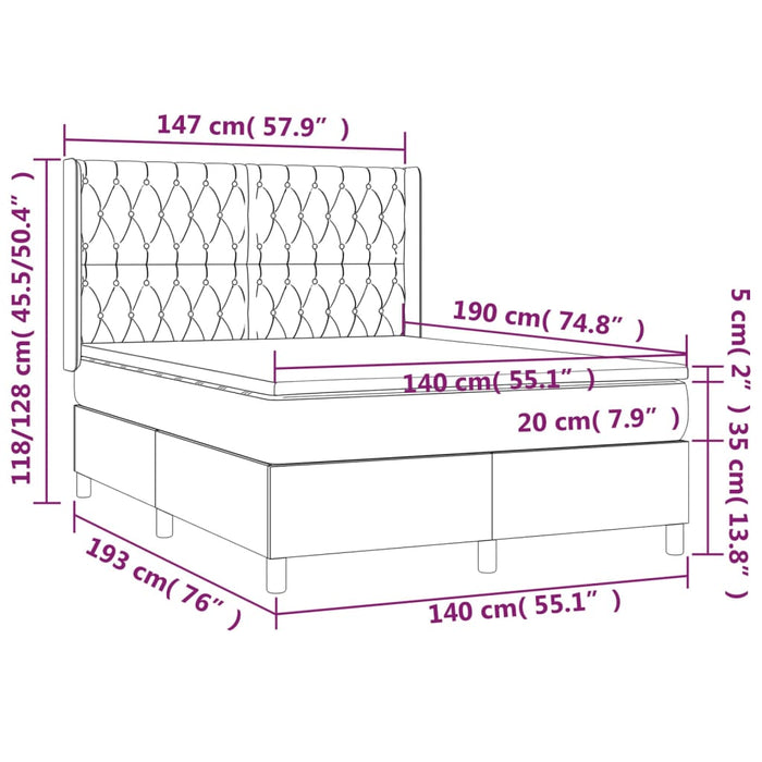 Pat box spring cu saltea, negru, 140x190 cm, catifea - WALTI WALTI