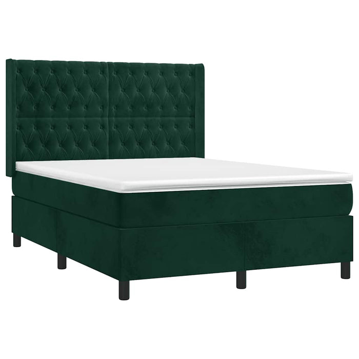 Pat box spring cu saltea, verde închis, 140x190 cm, catifea - WALTI WALTI