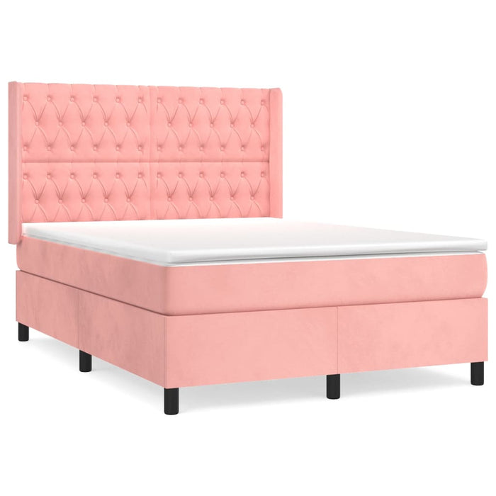 Pat box spring cu saltea, roz, 140x190 cm, catifea - WALTI WALTI